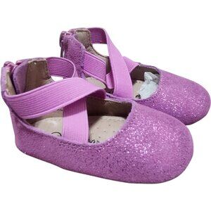 A Bear Co Toddler Size 3‎ Purple Glitter Ballerina Flat Ankle Cross Strap